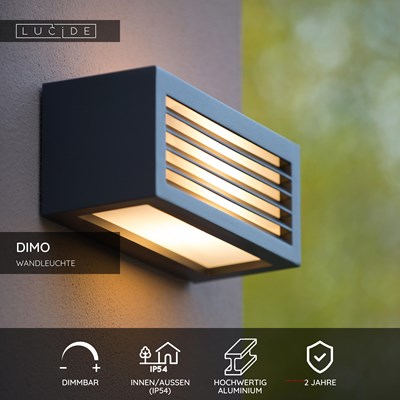 Lucide DIMO - Wandleuchte Innen/Außen - 1xE27 - IP54 - Anthrazit